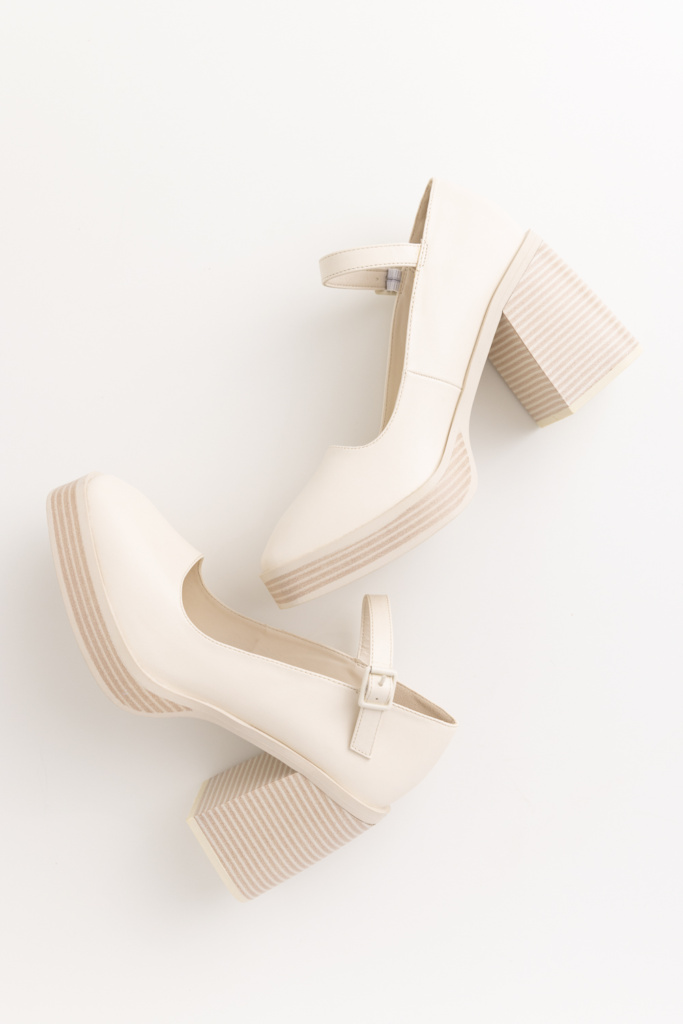 cream chunky heels