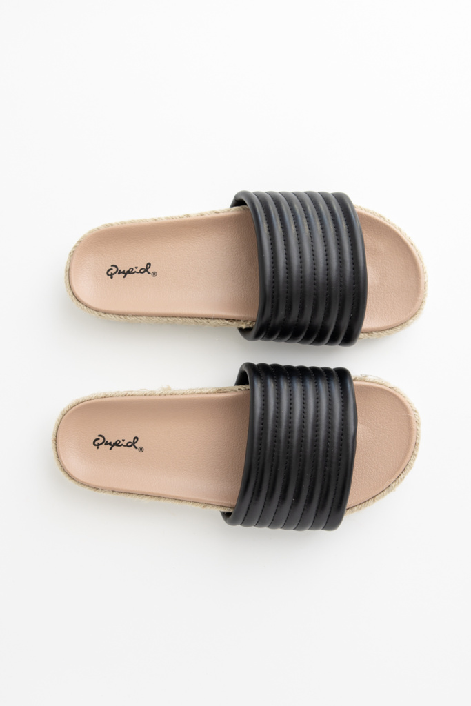 black slip on sandals